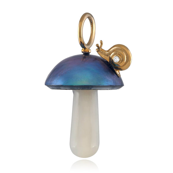 Blue Pearl Magic Mushroom Charm with Snail